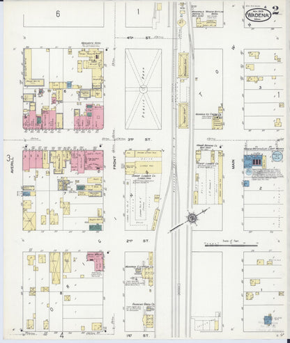 Sanborn Fire Insurance Map from Wadena, Wadena County, Minnesota (1909), Sheet #0002 - Complete Map Set gallery image, historic Sanborn map, vintage wall art, Minnesota Minnesota