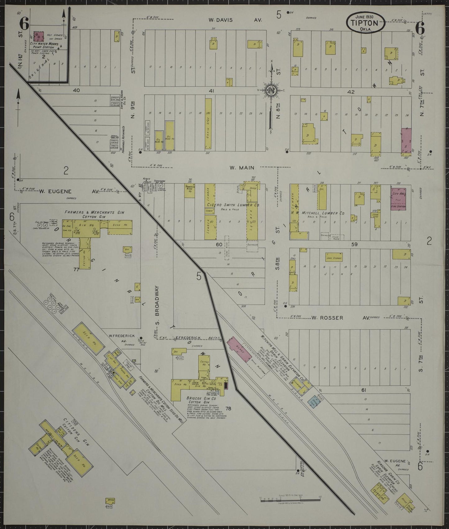 Sanborn Fire Insurance Map from Tipton, Tillman County, Oklahoma (1930), Sheet #0006 - Complete Map Set gallery image, historic Sanborn map, vintage wall art, Oklahoma Oklahoma