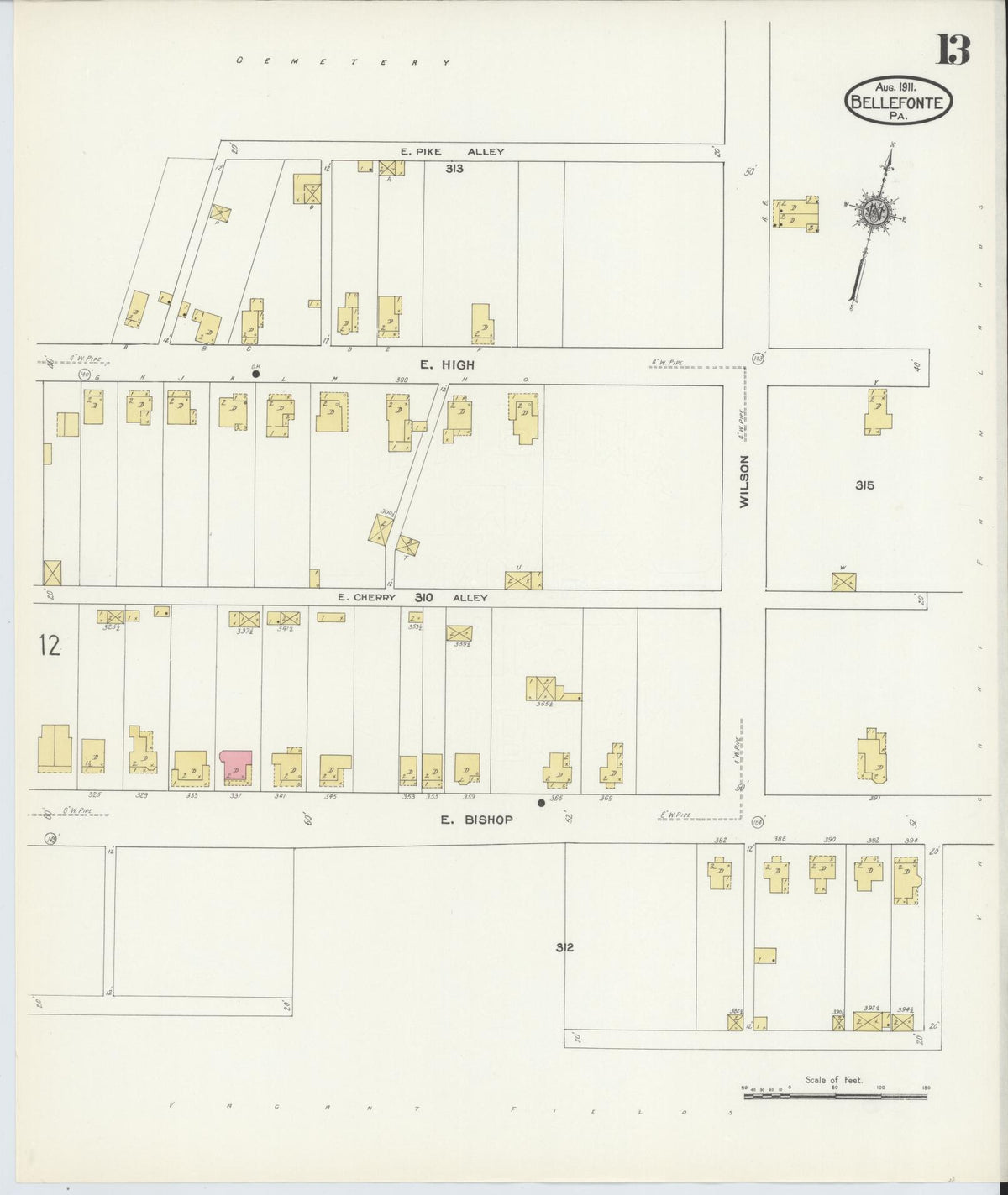 Sanborn Fire Insurance Map from Bellefonte, Centre County, Pennsylvania (1911), Sheet #0013 - Complete Map Set gallery image, historic Sanborn map, vintage wall art, Pennsylvania Pennsylvania