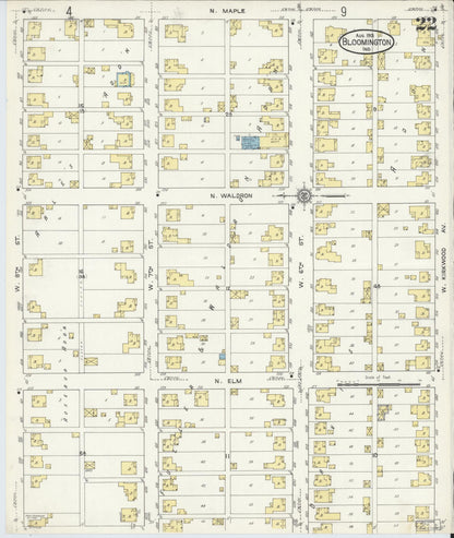 Sanborn Fire Insurance Map from Bloomington, Monroe County, Indiana (1913), Sheet #0022 - Historic Sanborn Fire Insurance Map Print, vintage old map wall art, antique decor, genealogy gift, Indiana Indiana map
