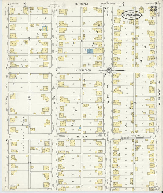 Sanborn Fire Insurance Map from Bloomington, Monroe County, Indiana (1913), Sheet #0022 - Historic Sanborn Fire Insurance Map Print, vintage old map wall art, antique decor, genealogy gift, Indiana Indiana map