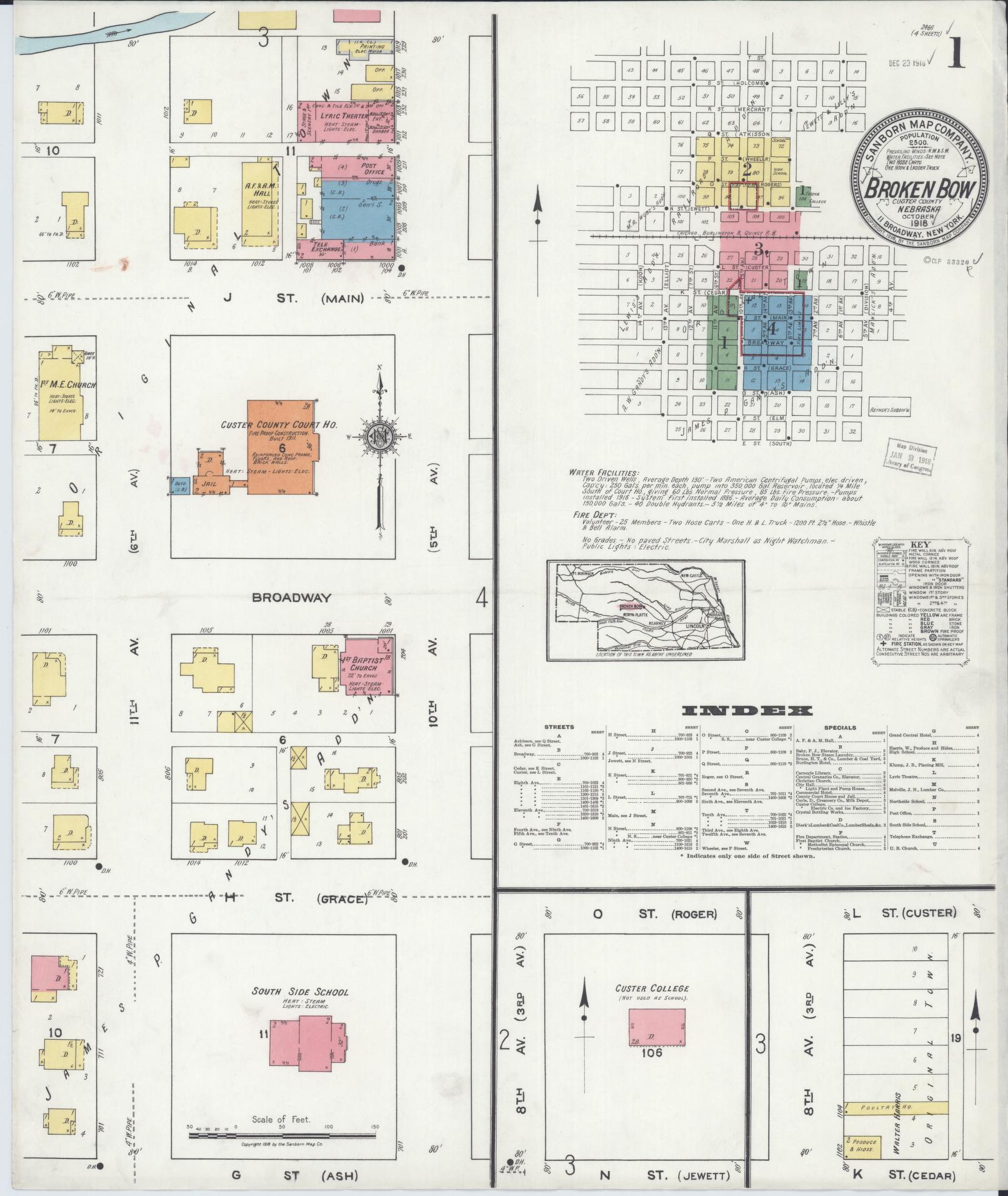 Sanborn Fire Insurance Map from Broken Bow, Custer County, Nebraska (1918), Sheet #0001 - Complete Map Set gallery image, historic Sanborn map, vintage wall art, Nebraska Nebraska