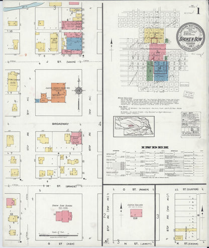 Sanborn Fire Insurance Map from Broken Bow, Custer County, Nebraska (1918), Sheet #0001 - Complete Map Set gallery image, historic Sanborn map, vintage wall art, Nebraska Nebraska