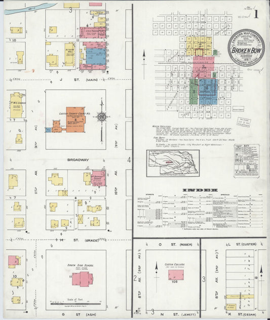 Sanborn Fire Insurance Map from Broken Bow, Custer County, Nebraska (1918), Sheet #0001 - Complete Map Set gallery image, historic Sanborn map, vintage wall art, Nebraska Nebraska