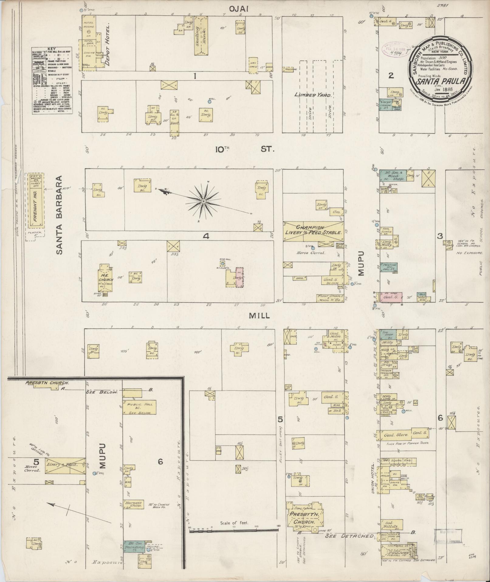 Sanborn Fire Insurance Map from Santa Paula, Ventura County, California. (1888) – Historic Sanborn Fire Insurance Map Print