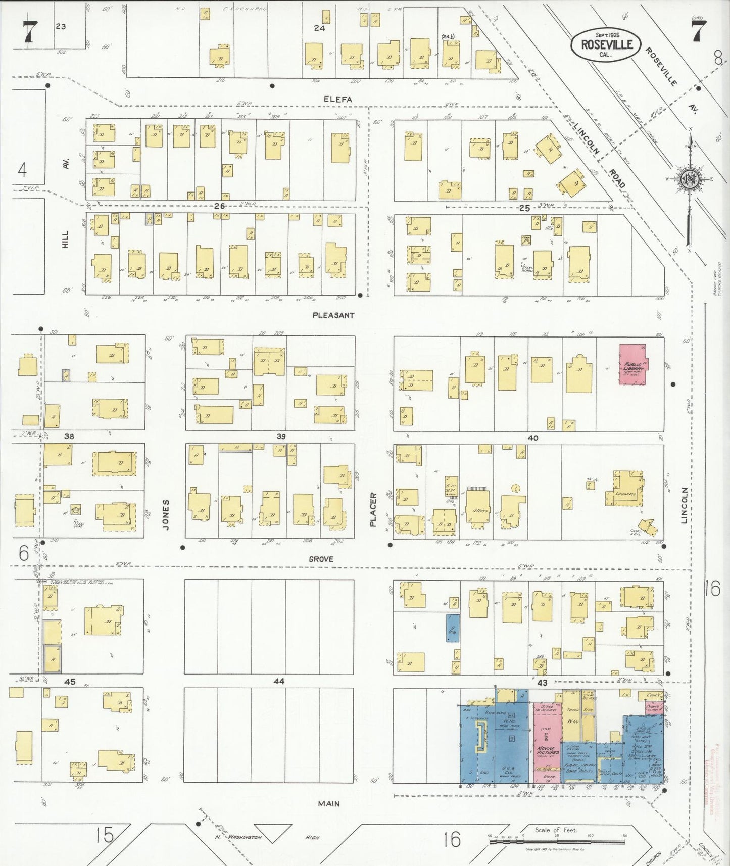 Sanborn Fire Insurance Map from Roseville, Placer County, California (1925), Sheet #0007 - Complete Map Set gallery image, historic Sanborn map, vintage wall art, California California
