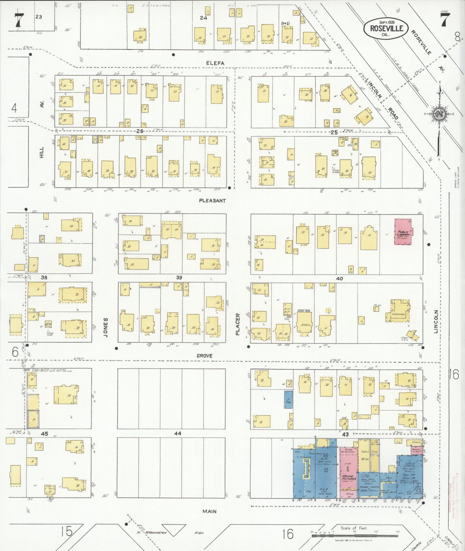 Sanborn Fire Insurance Map from Roseville, Placer County, California (1925), Sheet #0007 - Complete Map Set gallery image, historic Sanborn map, vintage wall art, California California