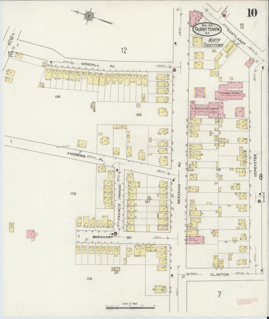 Sanborn Fire Insurance Map from Tarrytown, Westchester County, New York (1915), Sheet #0010 - Historic Sanborn Fire Insurance Map Print, vintage old map wall art, antique decor, genealogy gift, New York New York map