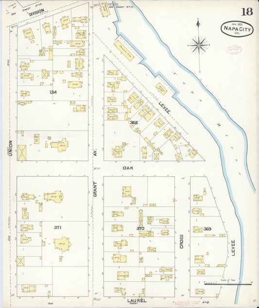 Sanborn Fire Insurance Map from Napa, Napa County, California (1891), Sheet #0018 - Historic Sanborn Fire Insurance Map Print, vintage old map wall art, antique decor, genealogy gift, California California map