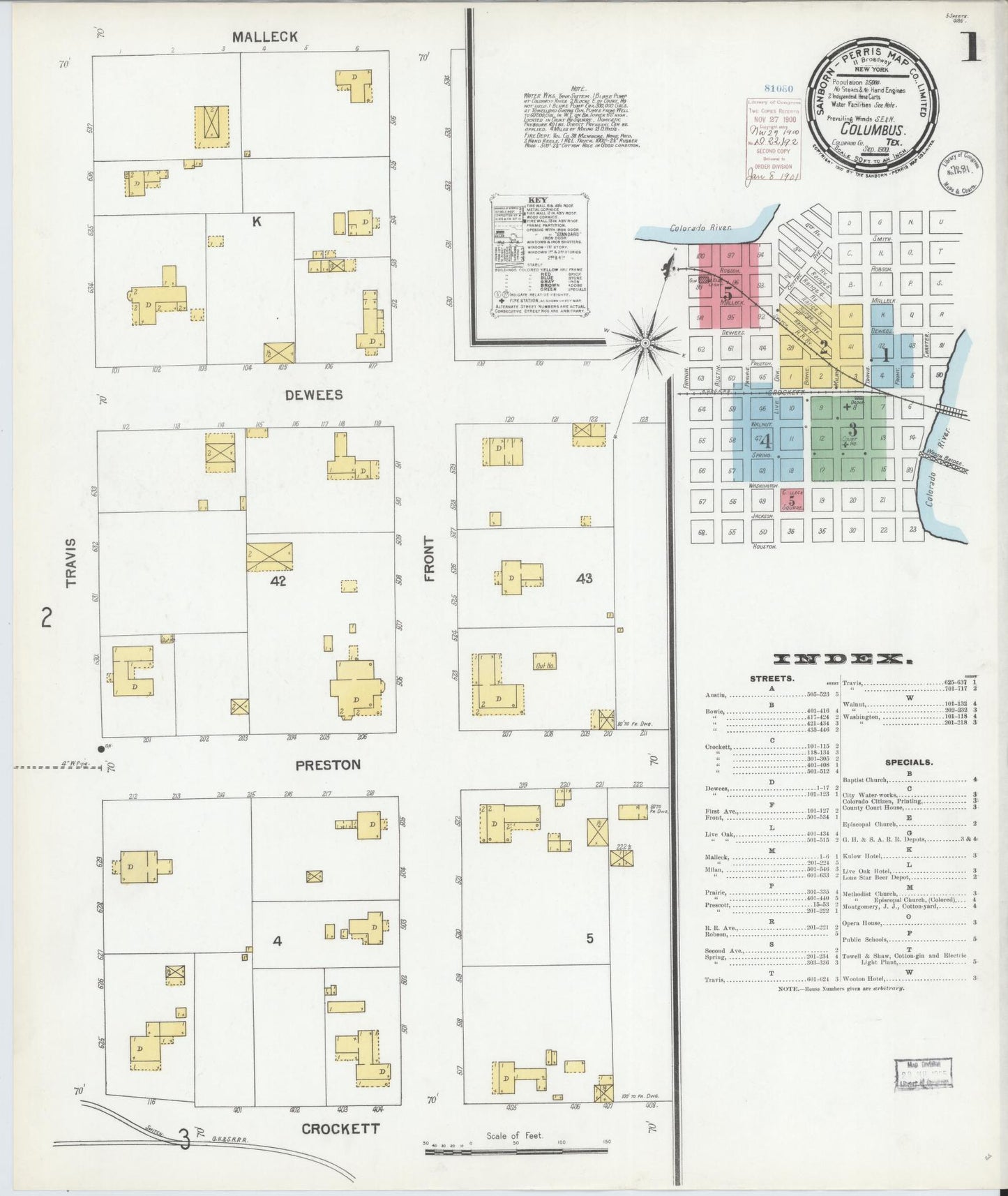 Sanborn Fire Insurance Map from Columbus, Colorado County, Texas (1900), Sheet #0001 - Complete Map Set gallery image, historic Sanborn map, vintage wall art, Columbus Colorado