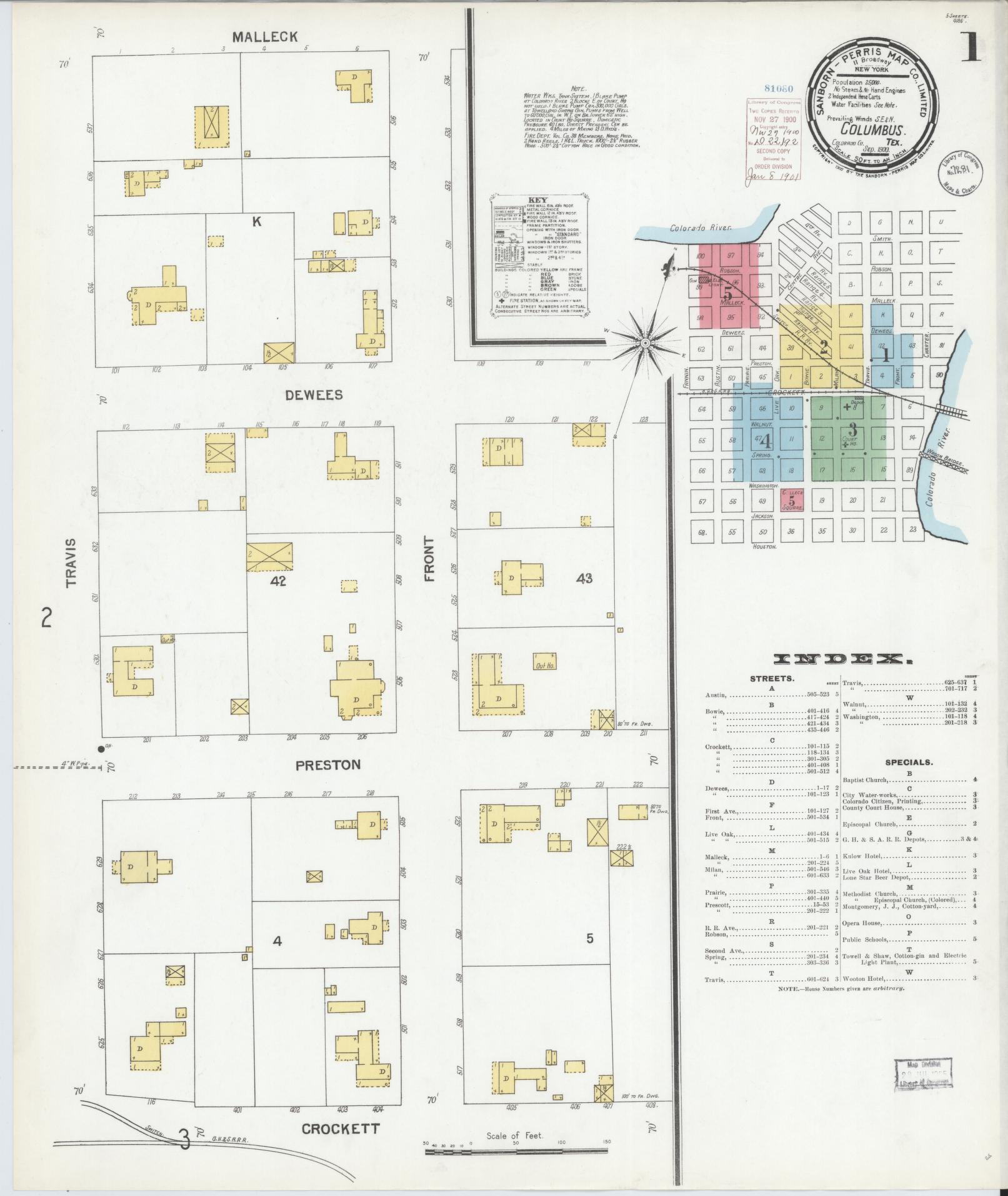 Sanborn Fire Insurance Map from Columbus, Colorado County, Texas (1900), Sheet #0001 - Complete Map Set gallery image, historic Sanborn map, vintage wall art, Columbus Colorado