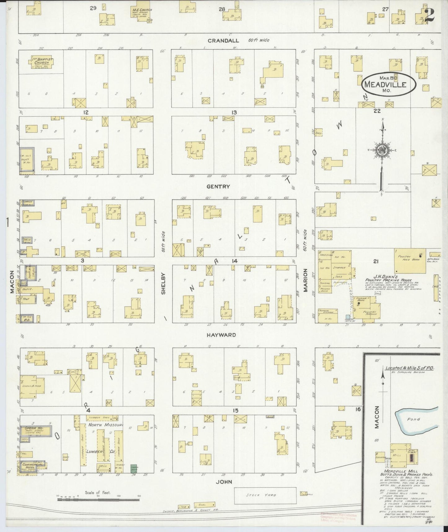 Sanborn Fire Insurance Map from Meadville, Linn County, Missouri (1910), Sheet #0002 - Complete Map Set gallery image, historic Sanborn map, vintage wall art, Missouri Missouri