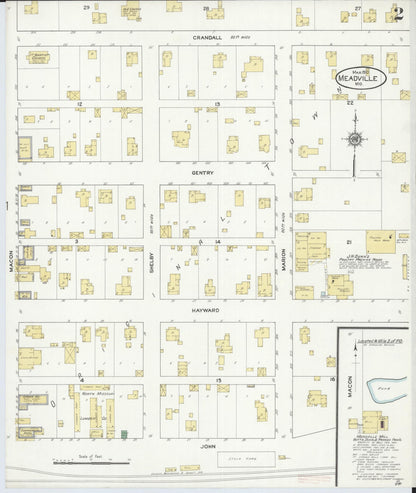 Sanborn Fire Insurance Map from Meadville, Linn County, Missouri (1910), Sheet #0002 - Complete Map Set gallery image, historic Sanborn map, vintage wall art, Missouri Missouri