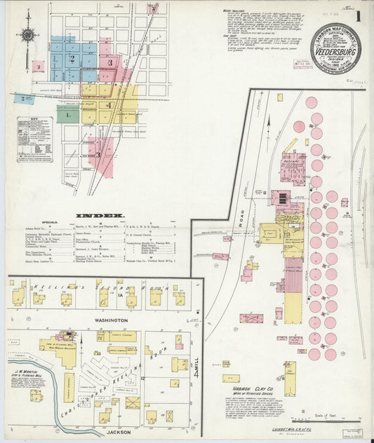 Sanborn Fire Insurance Map from Veedersburg, Fountain County, Indiana (1910), Sheet #0001 - Historic Sanborn Fire Insurance Map Print, vintage old map wall art, antique decor, genealogy gift, Indiana Indiana map