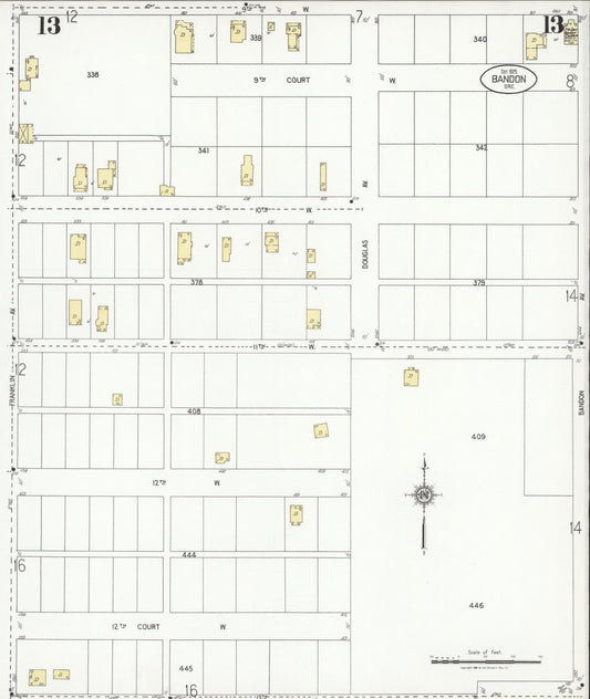 Sanborn Fire Insurance Map from Bandon, Coos County, Oregon (1925), Sheet #0013 - Historic Sanborn Fire Insurance Map Print, vintage old map wall art, antique decor, genealogy gift, Oregon Oregon map