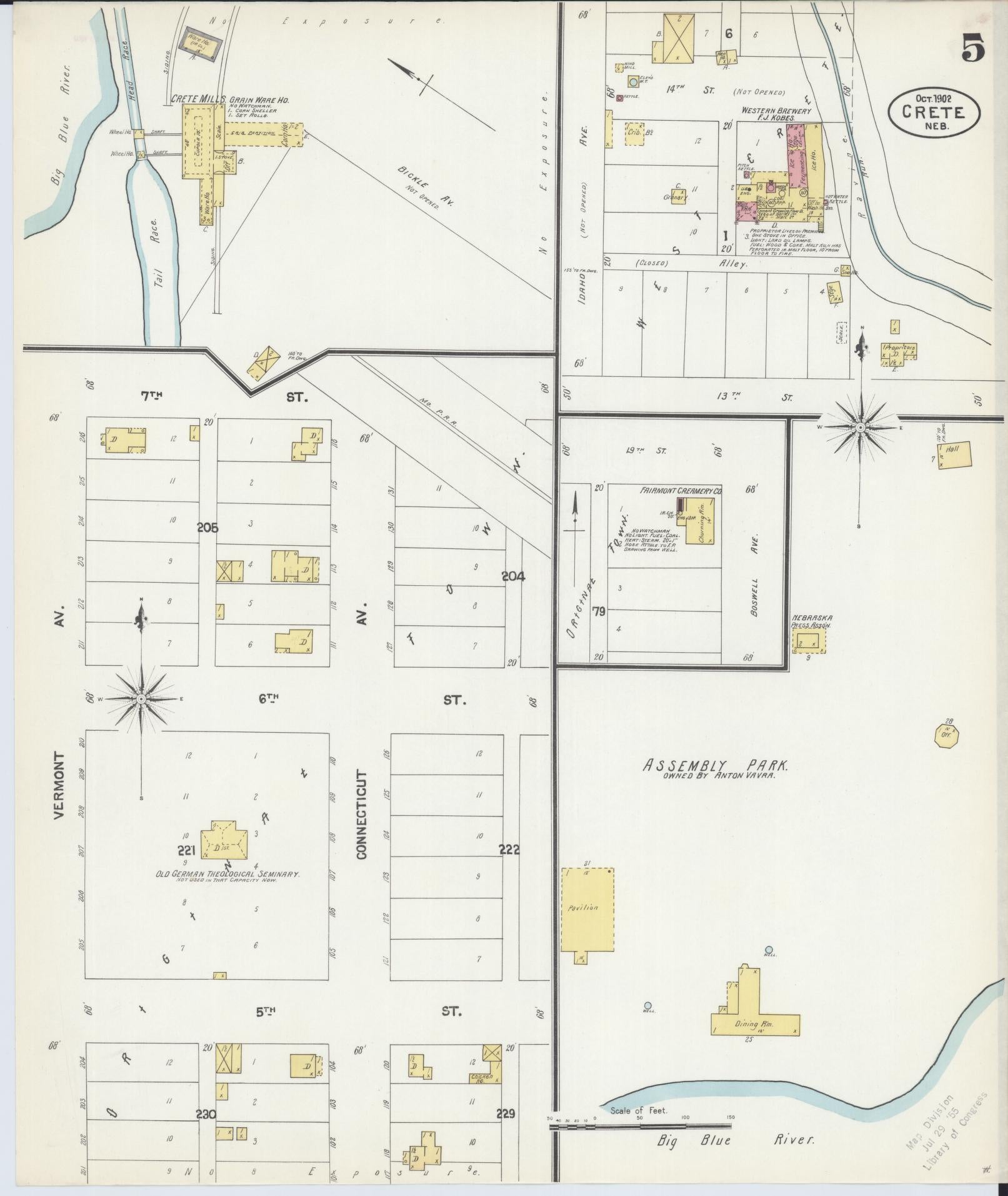 Sanborn Fire Insurance Map from Crete, Saline County, Nebraska (1902), Sheet #0005 - Complete Map Set gallery image, historic Sanborn map, vintage wall art, Nebraska Nebraska