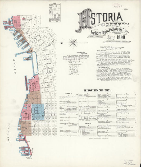 Sanborn Fire Insurance Map from Astoria, Clatsop County, Oregon (1888), Sheet #0001 - Historic Sanborn Fire Insurance Map Print, vintage old map wall art, antique decor, genealogy gift, Oregon Oregon map