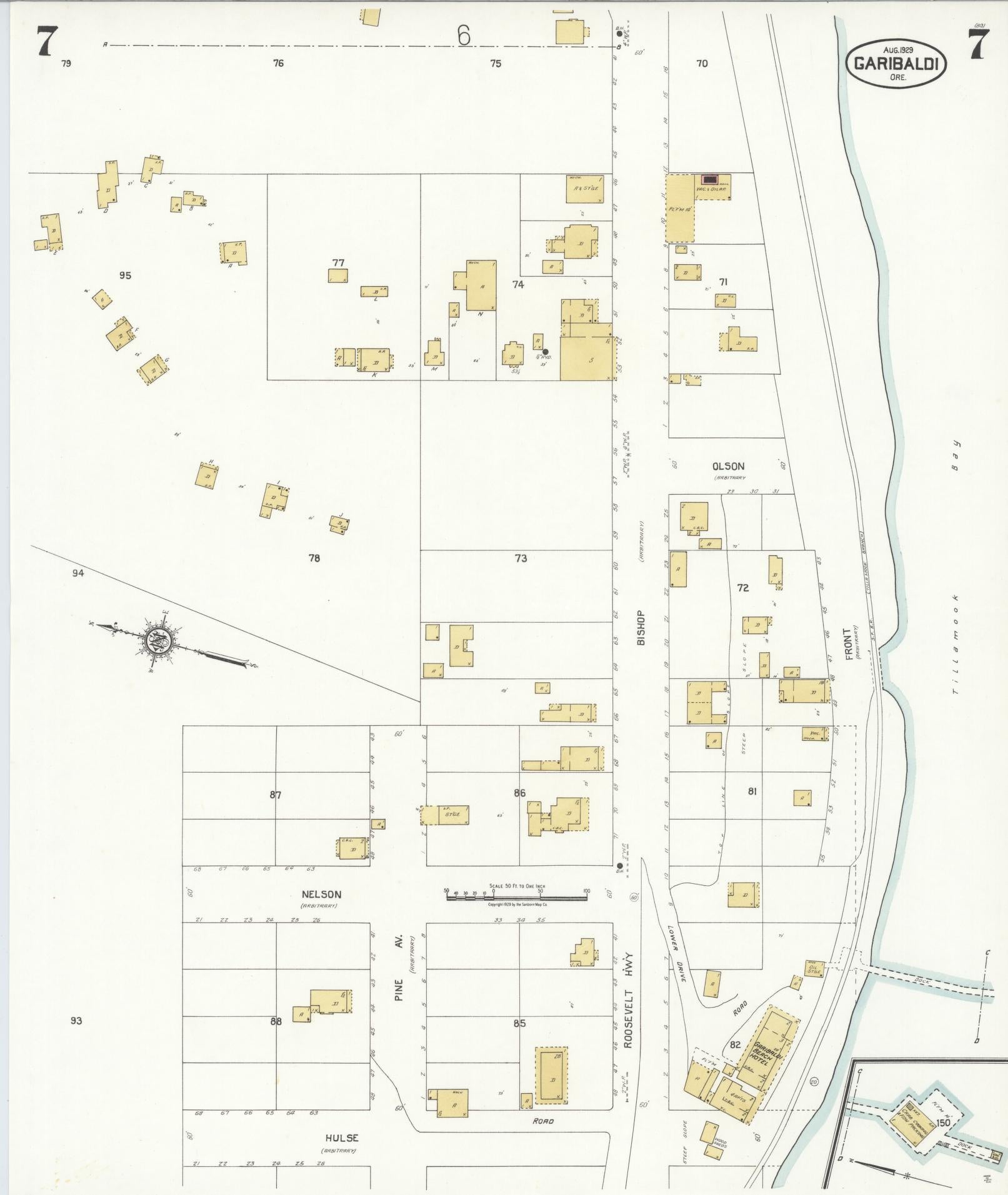 Sanborn Fire Insurance Map from Garibaldi, Tillamook County, Oregon (1929), Sheet #0007 - Complete Map Set gallery image, historic Sanborn map, vintage wall art, Oregon Oregon