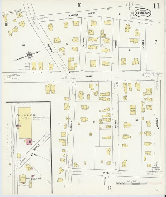 Sanborn Fire Insurance Map from Stoneham, Middlesex County, Massachusetts (1909), Sheet #0011 - Historic Sanborn Fire Insurance Map Print, vintage old map wall art, antique decor, genealogy gift, Massachusetts Massachusetts map