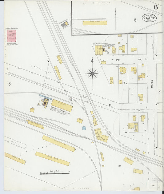 Sanborn Fire Insurance Map from Clare, Clare County, Michigan (1906), Sheet #0006 - Historic Sanborn Fire Insurance Map Print, vintage old map wall art, antique decor, genealogy gift, Michigan Michigan map