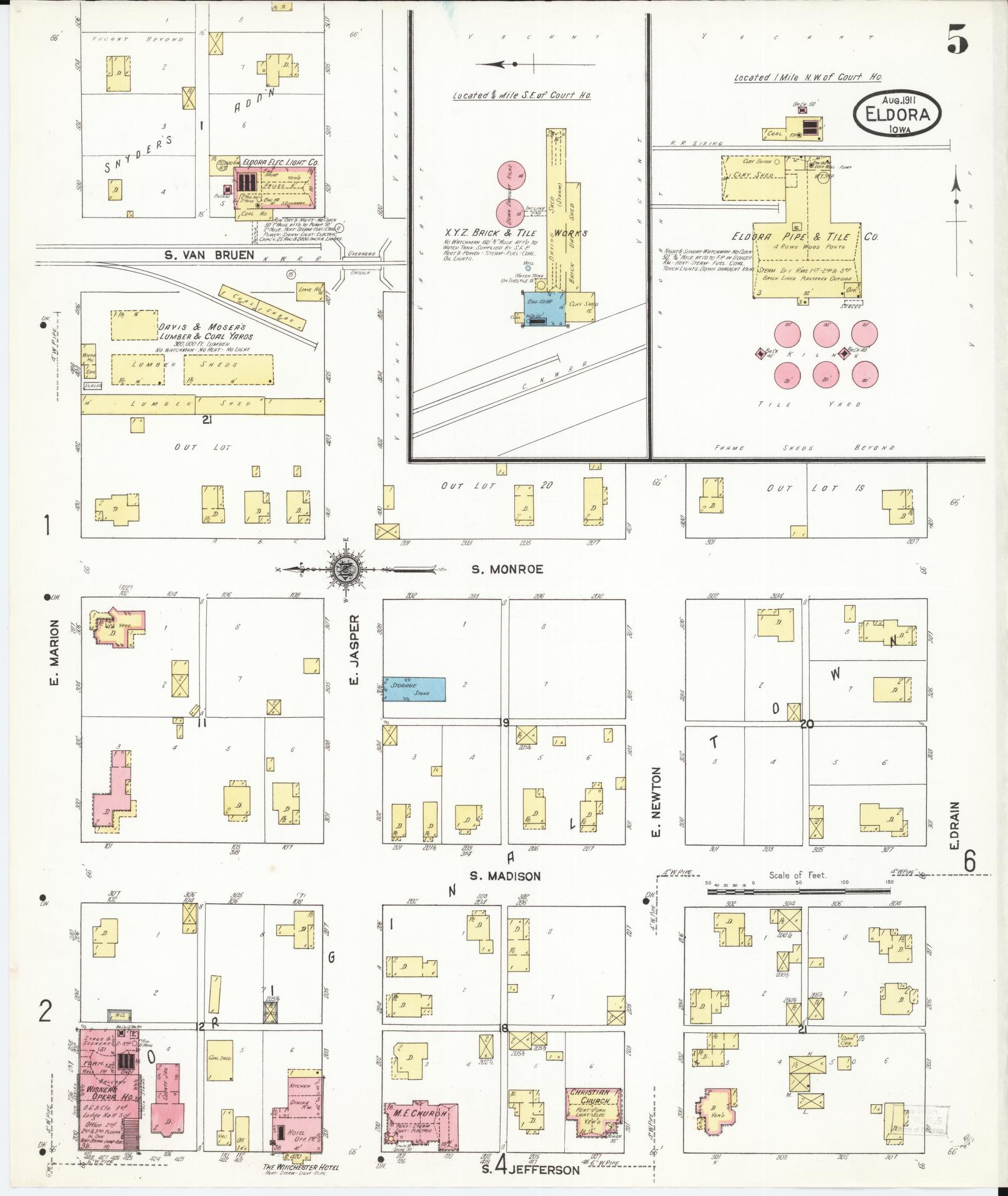 Sanborn Fire Insurance Map from Eldora, Hardin County, Iowa (1911), Sheet #0005 - Historic Sanborn Fire Insurance Map Print, vintage old map wall art