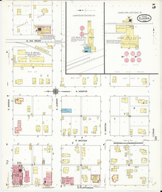 Sanborn Fire Insurance Map from Eldora, Hardin County, Iowa (1911), Sheet #0005 - Historic Sanborn Fire Insurance Map Print, vintage old map wall art