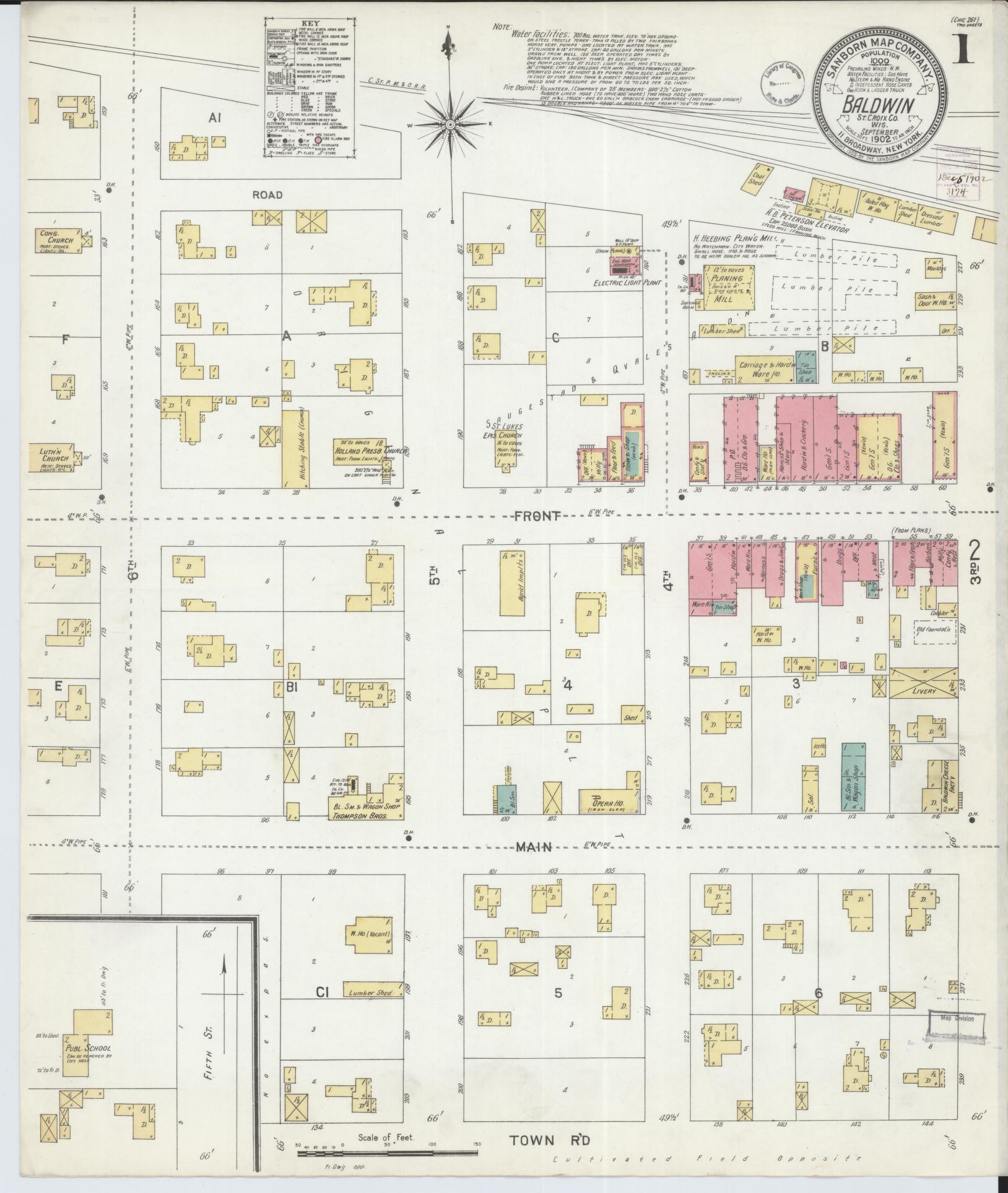 Sanborn Fire Insurance Map from Baldwin, St. Croix County, Wisconsin (1902), Sheet #0001 - Historic Sanborn Fire Insurance Map Print, vintage old map wall art, antique decor, genealogy gift, Wisconsin Wisconsin map