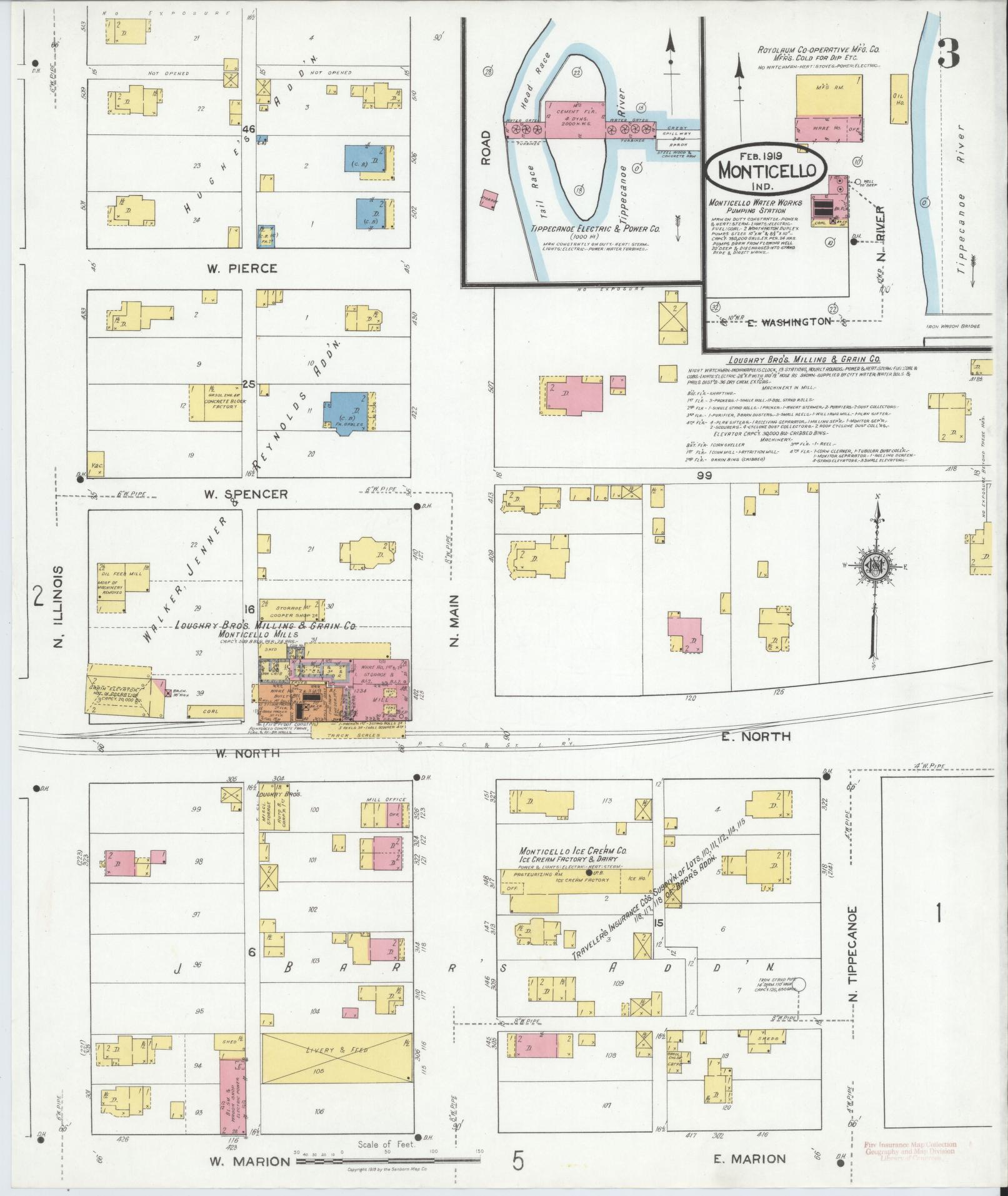 Sanborn Fire Insurance Map from Monticello, White County, Indiana (1919), Sheet #0003 - Complete Map Set gallery image, historic Sanborn map, vintage wall art, Indiana Indiana