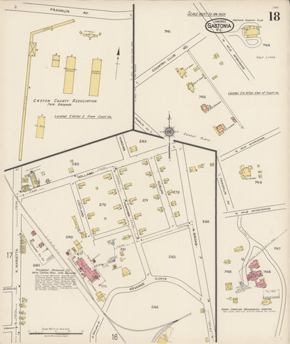 Sanborn Fire Insurance Map from Gastonia, Gaston County, North Carolina (1922), Sheet #0018 - Complete Map Set gallery image, historic Sanborn map, vintage wall art, North Carolina North Carolina