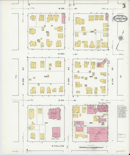 Sanborn Fire Insurance Map from Corsicana, Navarro County, Texas (1921), Sheet #0003 - Historic Sanborn Fire Insurance Map Print, vintage old map wall art, antique decor, genealogy gift, Texas Texas map