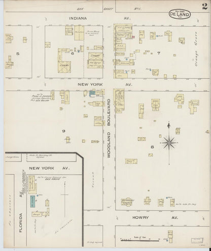 Sanborn Fire Insurance Map from De Land, Volusia County, Florida (1885), Sheet #0002 - Complete Map Set gallery image, historic Sanborn map, vintage wall art, Florida Florida