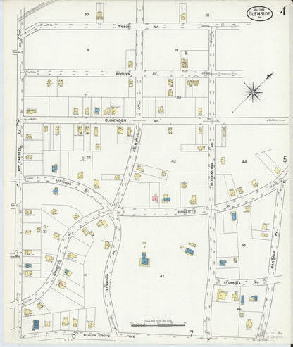 Sanborn Fire Insurance Map from Glenside, Montgomery County, Pennsylvania (1909), Sheet #0004 - Complete Map Set gallery image, historic Sanborn map, vintage wall art, Pennsylvania Pennsylvania