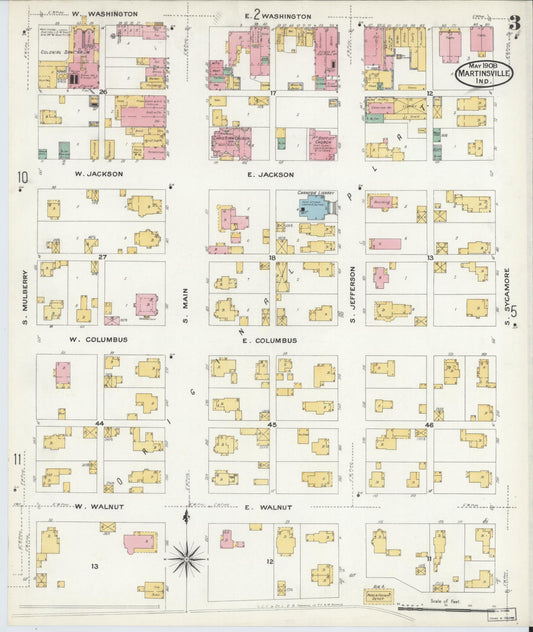 Sanborn Fire Insurance Map from Martinsville, Morgan County, Indiana (1908), Sheet #0003 - Historic Sanborn Fire Insurance Map Print, vintage old map wall art, antique decor, genealogy gift, Indiana Indiana map