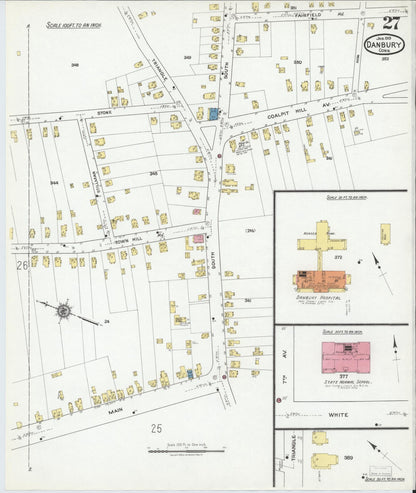 Sanborn Fire Insurance Map from Danbury, Fairfield County, Connecticut (1919), Sheet #0027 - Complete Map Set gallery image, historic Sanborn map, vintage wall art, Connecticut Connecticut