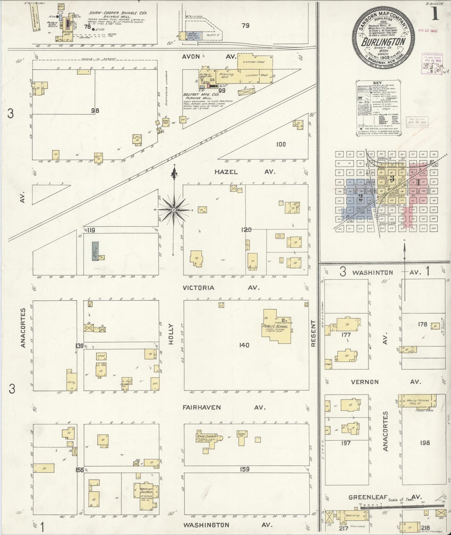 Sanborn Fire Insurance Map from Burlington, Skagit County, Washington (1909), Sheet #0001 - Complete Map Set gallery image, historic Sanborn map, vintage wall art, Washington Washington