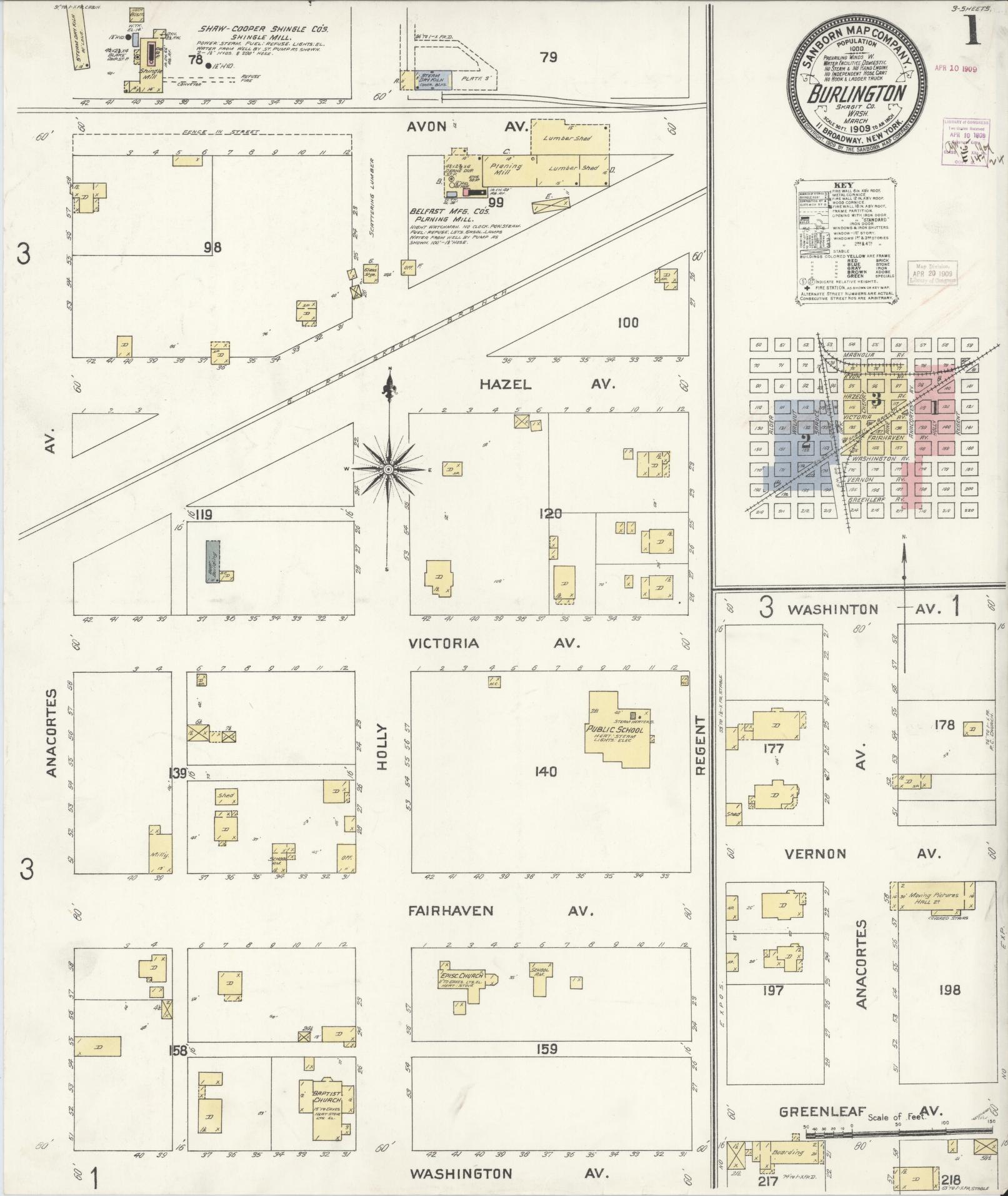 Sanborn Fire Insurance Map from Burlington, Skagit County, Washington (1909), Sheet #0001 - Complete Map Set gallery image, historic Sanborn map, vintage wall art, Washington Washington
