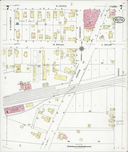 Sanborn Fire Insurance Map from Wayne, Wayne County, Michigan (1926), Sheet #0007 - Historic Sanborn Fire Insurance Map Print, vintage old map wall art, antique decor, genealogy gift, Michigan Michigan map