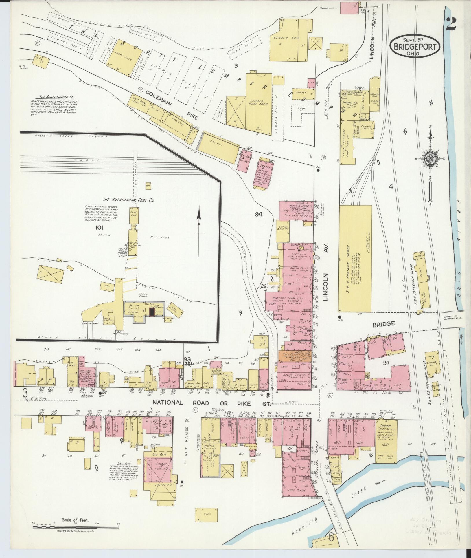 Sanborn Fire Insurance Map from Bridgeport, Belmont County, Ohio (1917), Sheet #0002 - Historic Sanborn Fire Insurance Map Print, vintage old map wall art, antique decor, genealogy gift, Ohio Ohio map