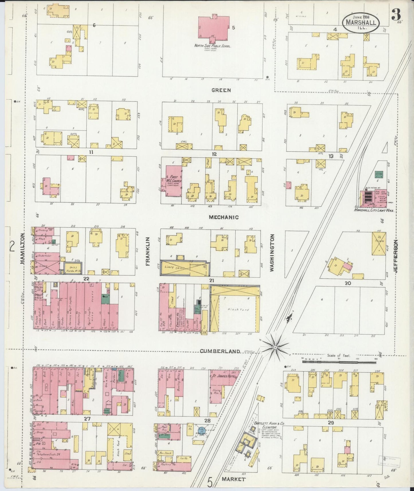 Sanborn Fire Insurance Map from Marshall, Clark County, Illinois (1906), Sheet #0003 - Historic Sanborn Fire Insurance Map Print, vintage old map wall art, antique decor, genealogy gift, Illinois Illinois map