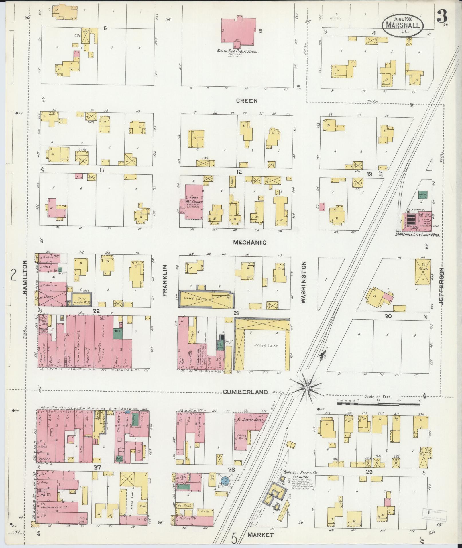 Sanborn Fire Insurance Map from Marshall, Clark County, Illinois (1906), Sheet #0003 - Historic Sanborn Fire Insurance Map Print, vintage old map wall art, antique decor, genealogy gift, Illinois Illinois map