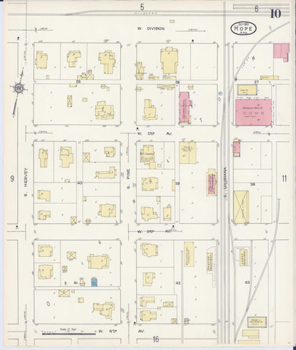 Sanborn Fire Insurance Map from Hope, Hempstead County, Arkansas (1913), Sheet #0010 - Complete Map Set gallery image, historic Sanborn map, vintage wall art, Arkansas Arkansas