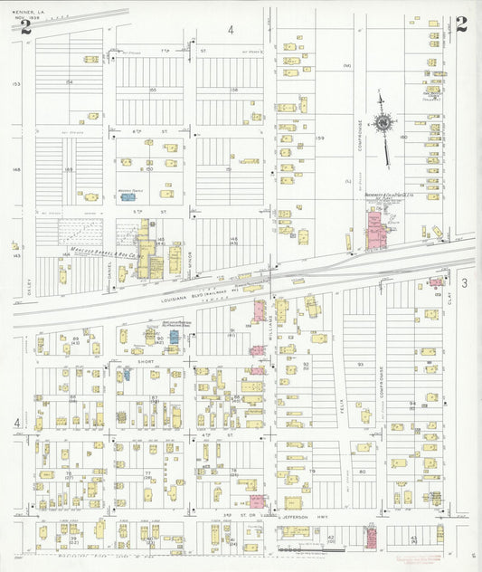 Sanborn Fire Insurance Map from Kenner, Jefferson Parish, Louisiana (1939), Sheet #0002 - Historic Sanborn Fire Insurance Map Print, vintage old map wall art, antique decor, genealogy gift, Louisiana Louisiana map