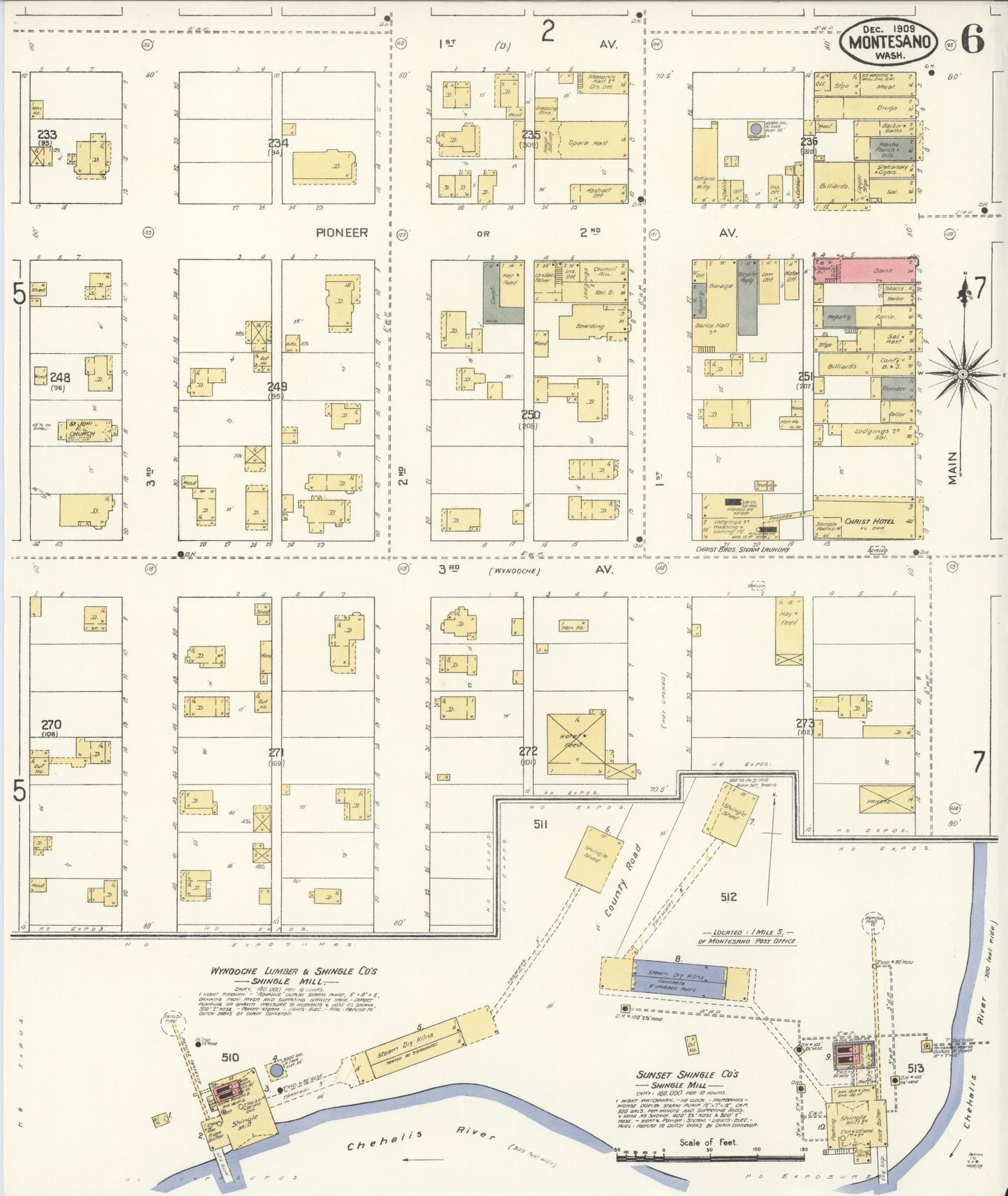 Sanborn Fire Insurance Map from Montesano, Grays Harbor County, Washington (1909), Sheet #0006 - Complete Map Set gallery image, historic Sanborn map, vintage wall art, Washington Washington