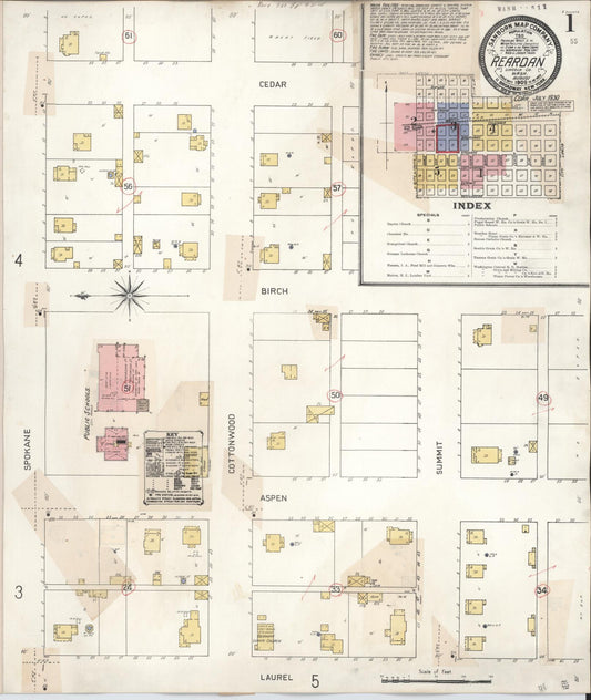 Sanborn Fire Insurance Map from Reardan, Lincoln County, Washington (1930), Sheet #0001 - Historic Sanborn Fire Insurance Map Print, vintage old map wall art, antique decor, genealogy gift, Washington Washington map