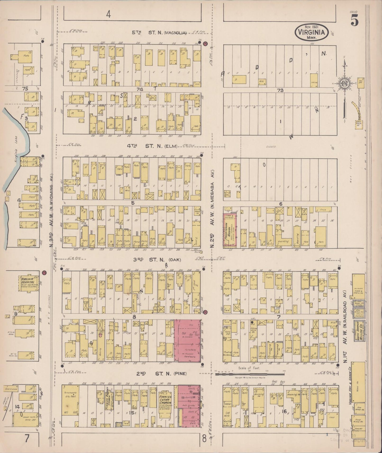 Sanborn Fire Insurance Map from Virginia, Saint Louis County, Minnesota (1921), Sheet #0005 - Complete Map Set gallery image, historic Sanborn map, vintage wall art, Minnesota Minnesota