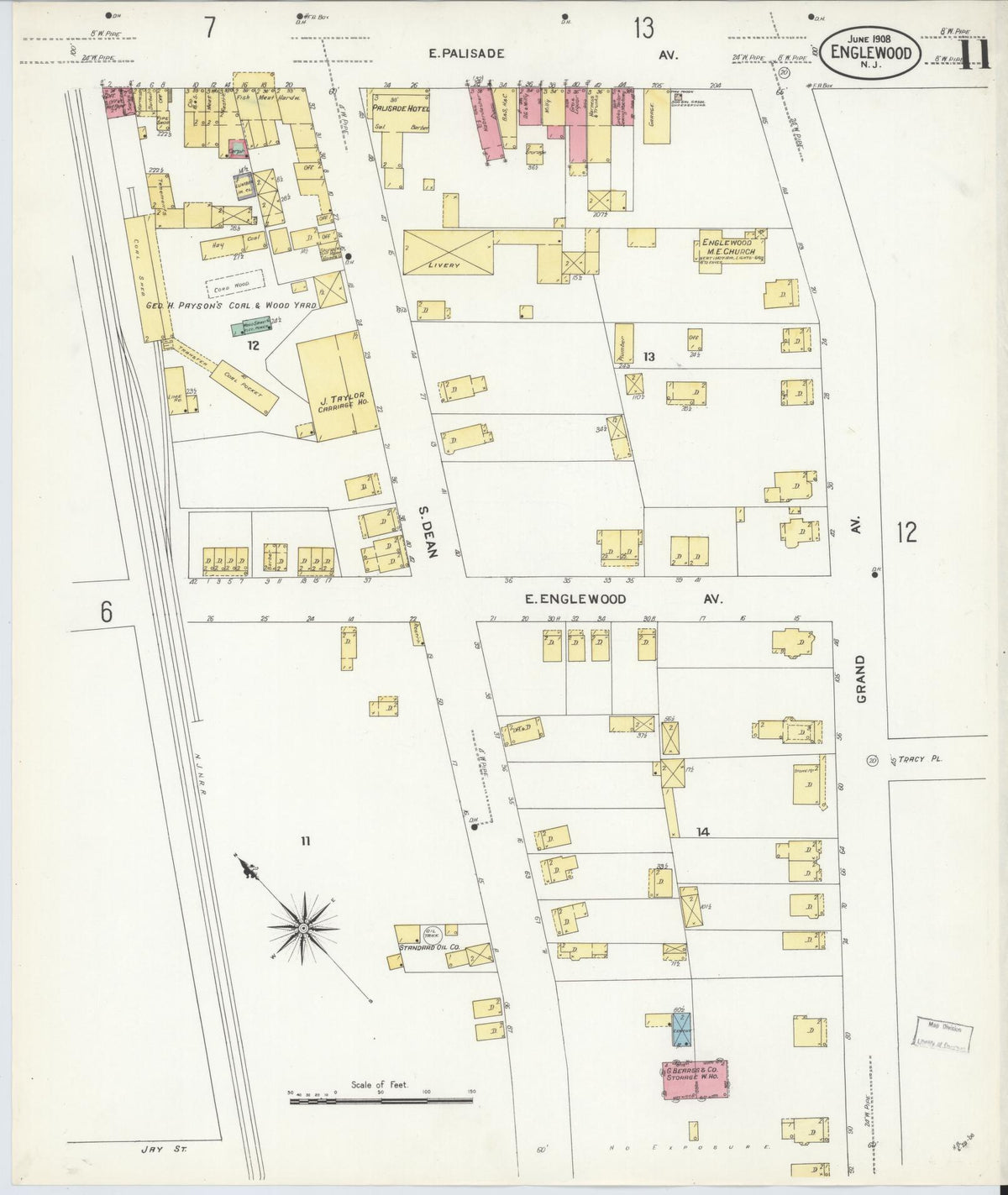 Sanborn Fire Insurance Map from Englewood, Bergen County, New Jersey (1908), Sheet #0011 - Complete Map Set gallery image, historic Sanborn map, vintage wall art, New Jersey New Jersey