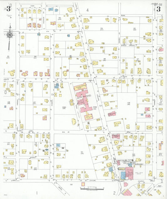 Sanborn Fire Insurance Map from Jackson, Clarke County, Alabama (1949), Sheet #0003 - Historic Sanborn Fire Insurance Map Print, vintage old map wall art, antique decor, genealogy gift, Alabama Alabama map