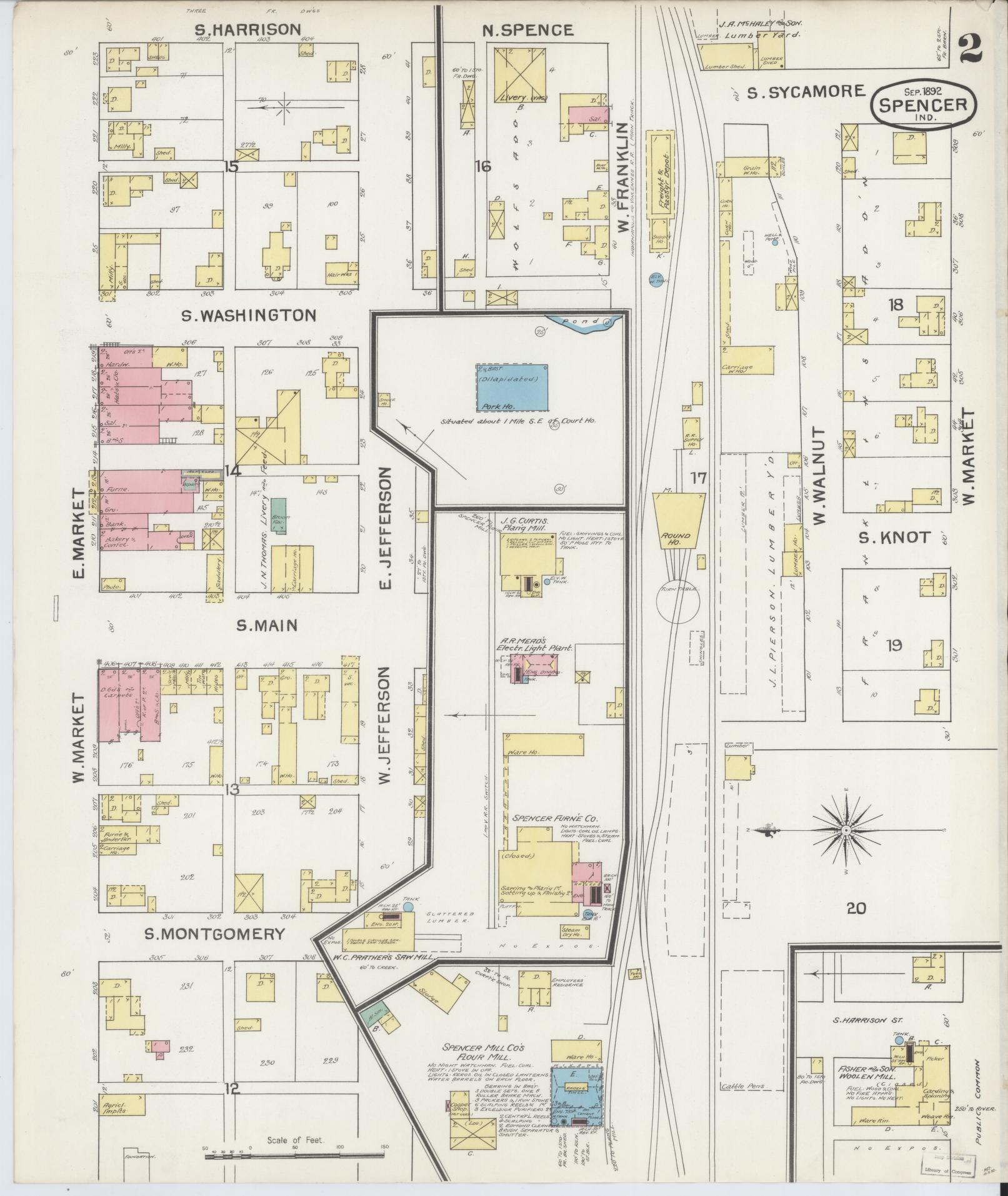 Sanborn Fire Insurance Map from Spencer, Owen County, Indiana (1892), Sheet #0002 - Complete Map Set gallery image, historic Sanborn map, vintage wall art, Indiana Indiana