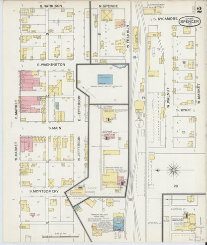 Sanborn Fire Insurance Map from Spencer, Owen County, Indiana (1892), Sheet #0002 - Complete Map Set gallery image, historic Sanborn map, vintage wall art, Indiana Indiana