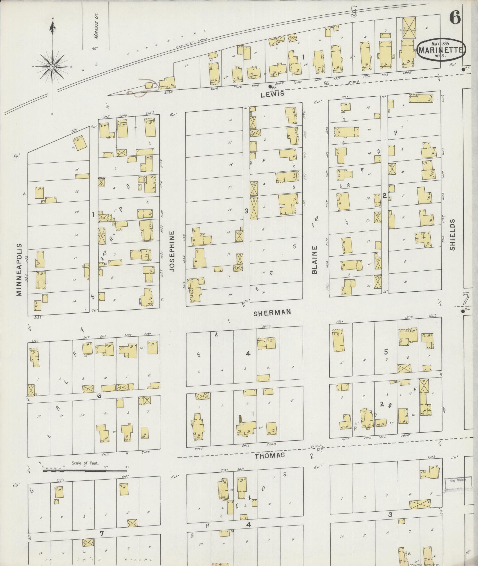 Sanborn Fire Insurance Map from Marinette, Marinette County, Wisconsin (1895), Sheet #0006 - Complete Map Set gallery image, historic Sanborn map, vintage wall art, Wisconsin Wisconsin